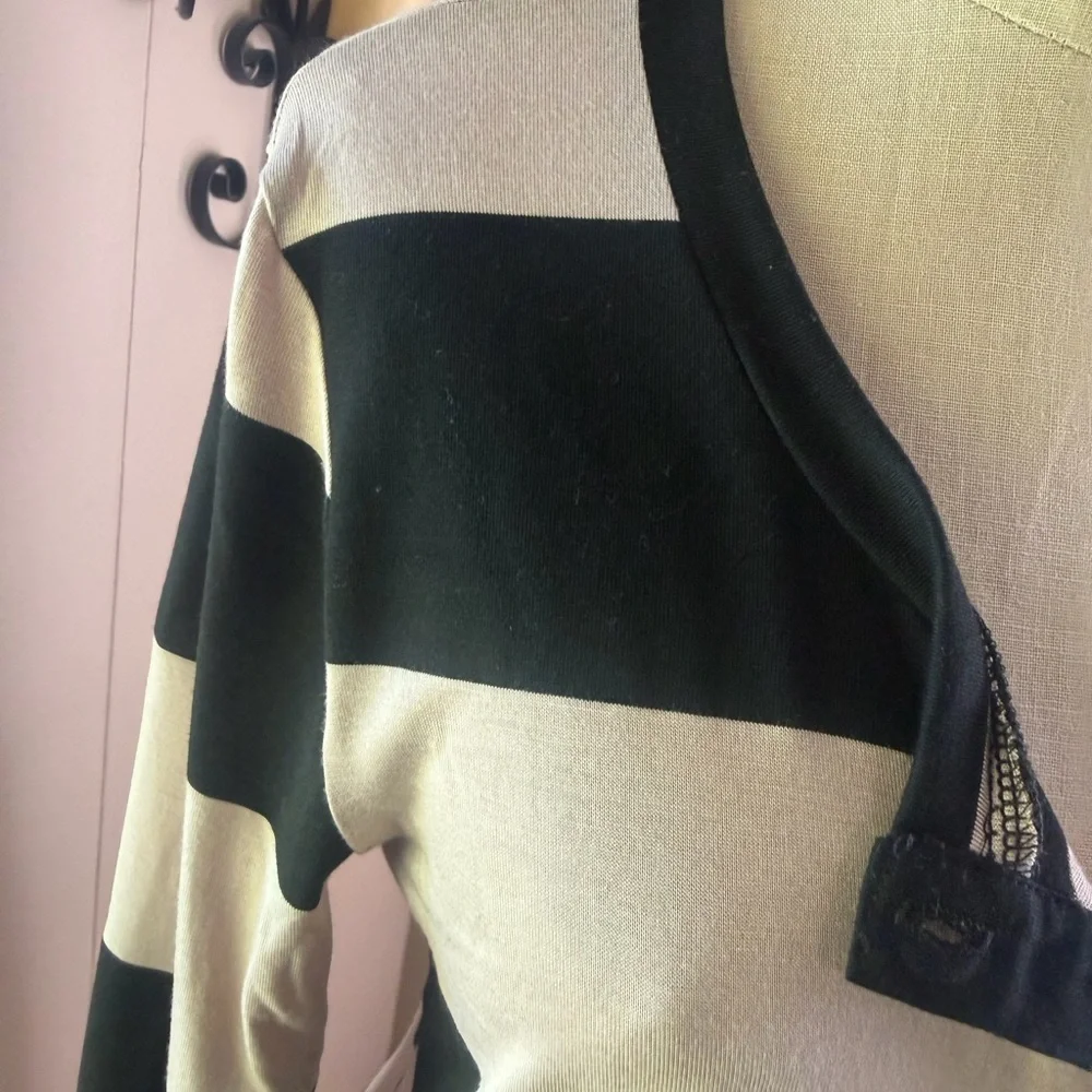 Striped Long Sleeve Midi Tshirt Dress in Black and Cream - Picture 5 of 8